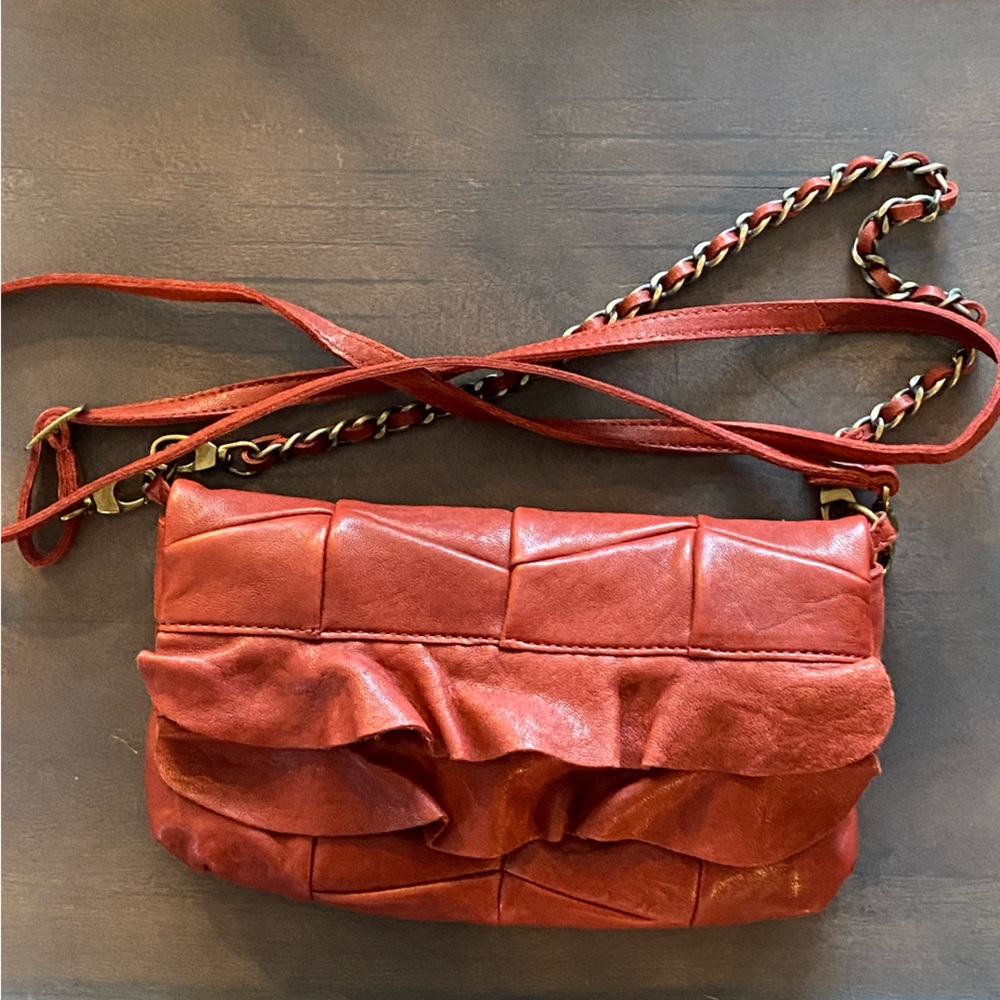 HOBO Red Crossbody Bag with Ruffle Accent